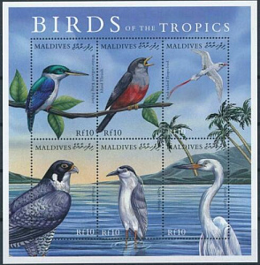 Мальдивы, 2000, Тропические птицы, лист 10 fr x 6